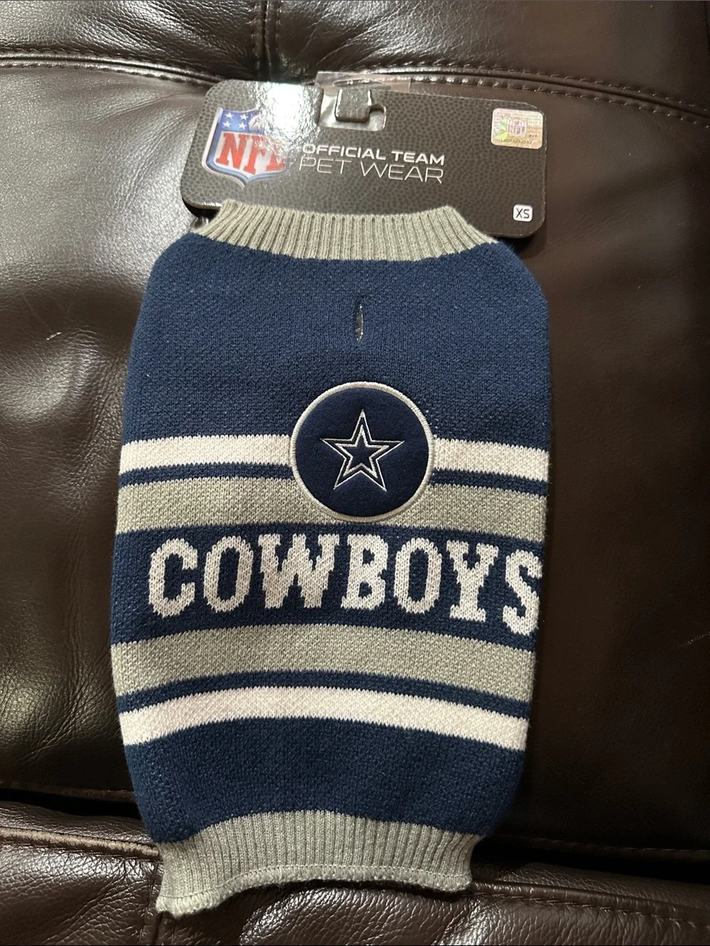 NFL Cowboys Navy and Gray Crewneck Pet Sweater